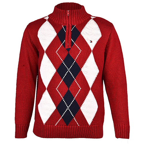 TOMMY HILFIGER RED BOYS LONGSLEEVE RIBBED CARDIGAN