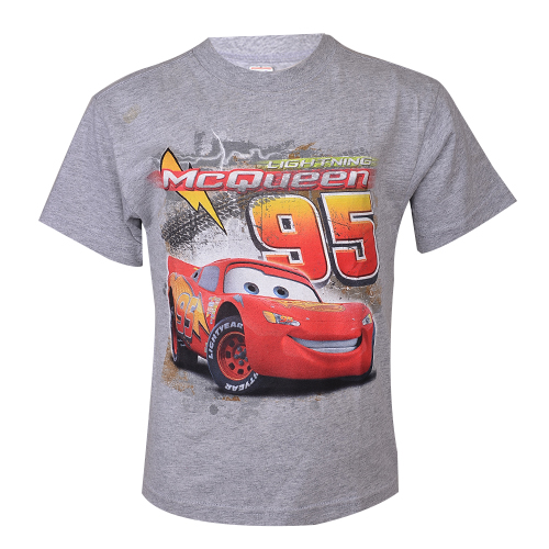 DISNEY GREY BOYS T-SHIRT WITH CAR  MCQUEEN GLOSS FRONT