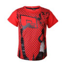METAL RED BOYS COTTON T-SHIRT WITH BLACK&SILVER BASKETBALLER & BLACK STUDDS DETAIL