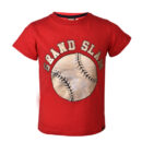 METAL GENERATION BLOOD RED COTTON  ROUNDNECK SHORTSLEEVE T-SHIRT WITH GOLD BALL& GRAND SLAM EMBOSSED