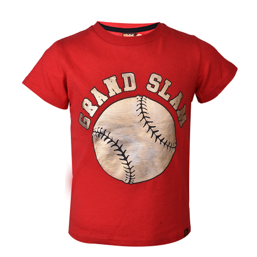 METAL GENERATION BLOOD RED COTTON  ROUNDNECK SHORTSLEEVE T-SHIRT WITH GOLD BALL& GRAND SLAM EMBOSSED
