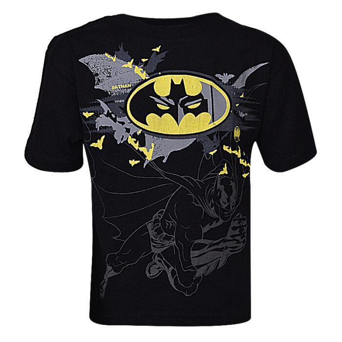 BLACK COTTON SHORTSLEEVE T-SHIRT WITH EMBOSSED BATMAN DETAIL